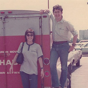 Chris and Pat pose in front of a U-Haul in 1975.