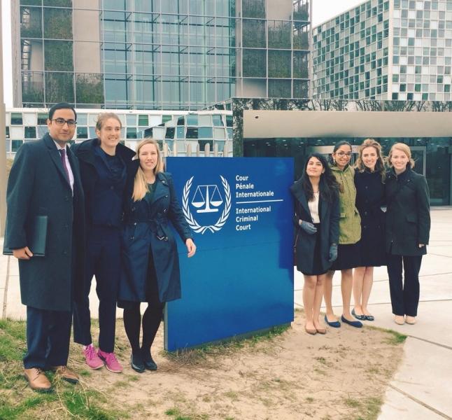 Here, the group is shown outside the International Criminal Court (ICC), where they observed part of the Prosecutor v. Dominic Ongwen case.