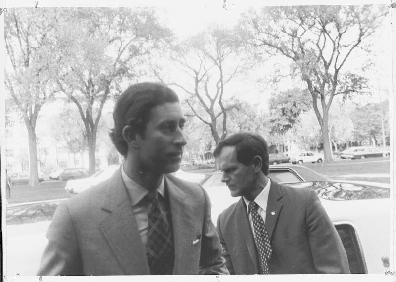 Prince Charles at the Law School in late October 1977 as part of a US visit that also included stops in Cleveland, St Louis, Atlanta, Charleston, Houston, Los Angeles, and San Francisco.