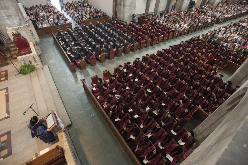 A bird's eye shot of the Diploma & Hooding Ceremony.