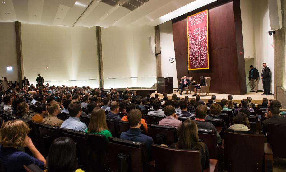 During Fall Quarter of their 1L year, then-FBI Director James Comey, '85, spoke at the Law School. Students packed the auditorium to hear him participate in a Q&A with Ruby Garrett, '16.