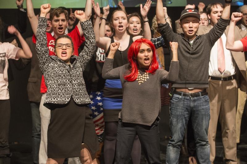 Students perform "Sedition," a piece about different factions at the Law School.