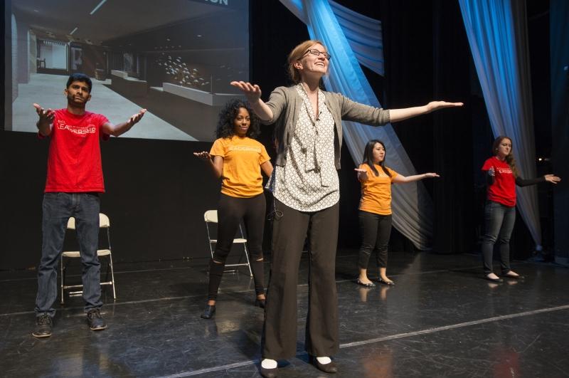 Eileen Prescott, '18, as Professor Genevieve Lakier, encourages students to take a class—to the tune ABBA's "Take a Chance on Me."