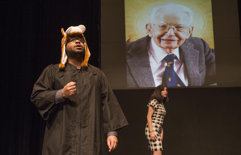Their last Law School Musical was a parody of "The Wizard of Oz" called "The Wizard of Lawz II: Electric Boogaloo. Jordan Hill, '18, who played Dorothy's dog Totosner, sang a ballad to Nobel Laureate Ronald Coase.