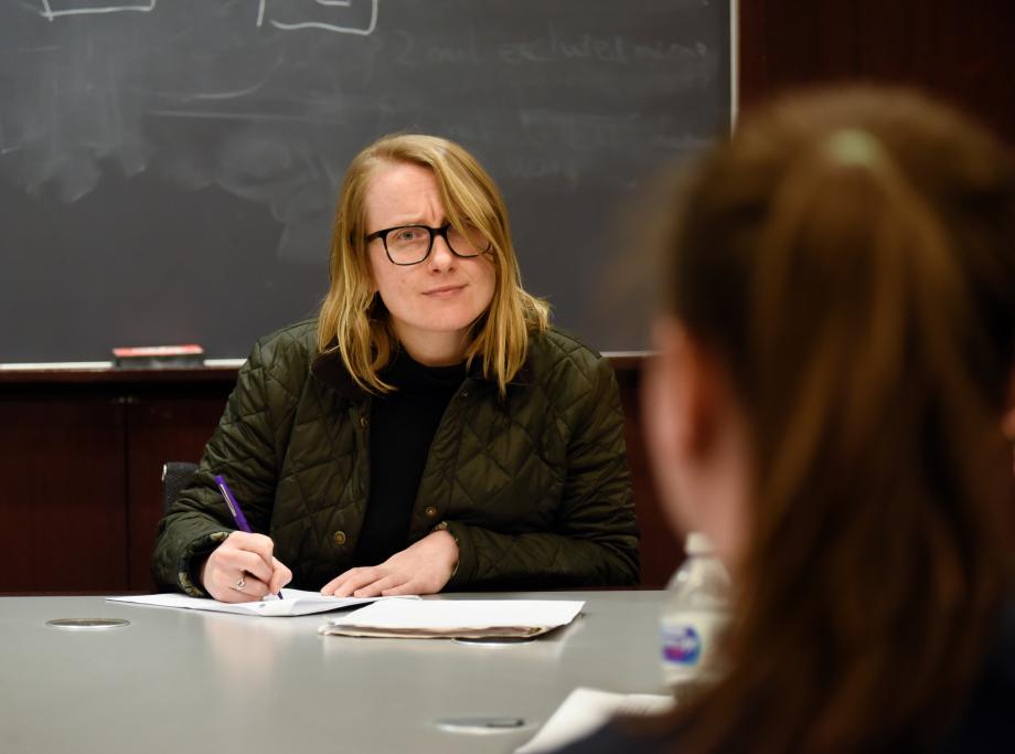 During Winter Quarter 2018, Piper Pehrson, '18, was one of eight students who served as teaching assistants in a class on students' constitutional rights that Professor Emily Buss taught to 16 high school students.