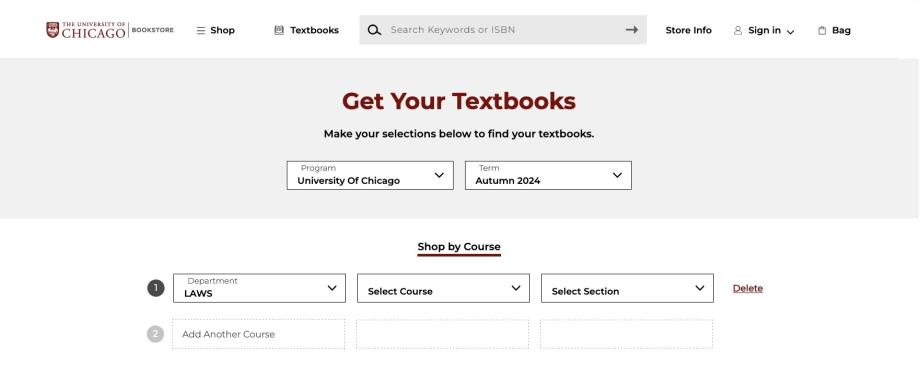 University Bookstore Textbook search