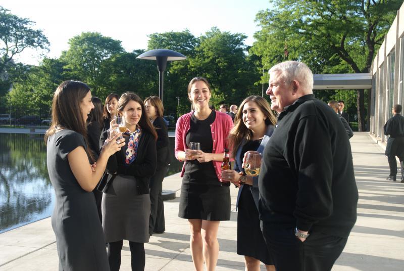 Students chat with Professor Dennis Hutchinson. 