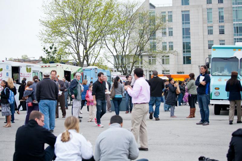 Despite the dreary chill, the trucks drew a crowd of hungry customers. 