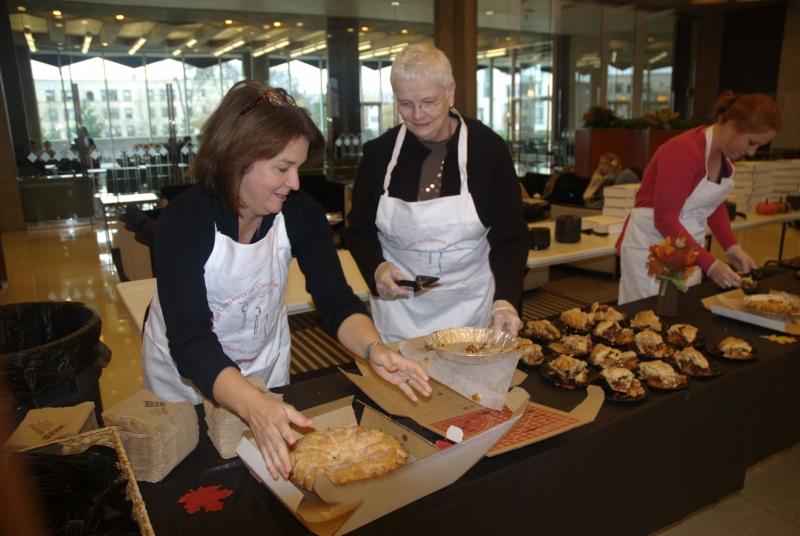 Susan Curry and Abbie Willard were among many administrators who served pie.