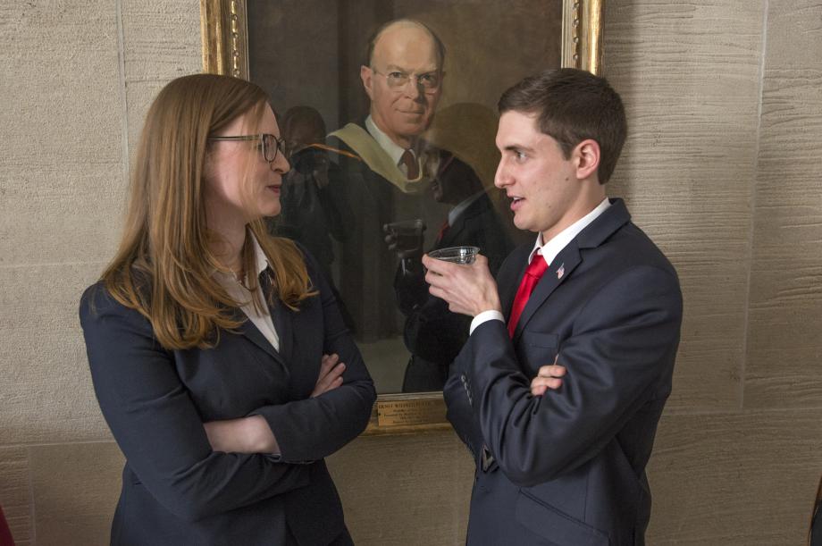 Spring brought the Hinton Moot Court Finals. Here, Abigail Majane and Tate Wines, both '18, talked about their oral arguments shortly before being announced as the winners of the 2018 competition.