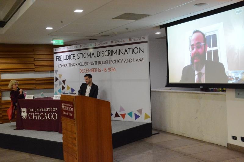 Justin Driver, the Harry N. Wyatt Professor of Law, presents his paper via Skype as part of a panel on race in the United States.