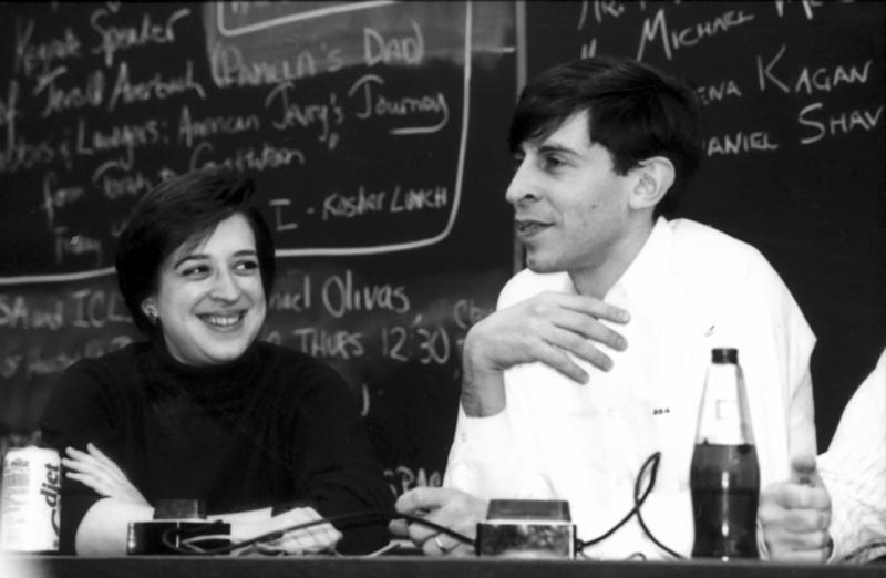 Law School Professor Elena Kagan, future US Supreme Court Justice, participates in the student/faculty trivia contest with Professor Dan Shaviro in 1992.