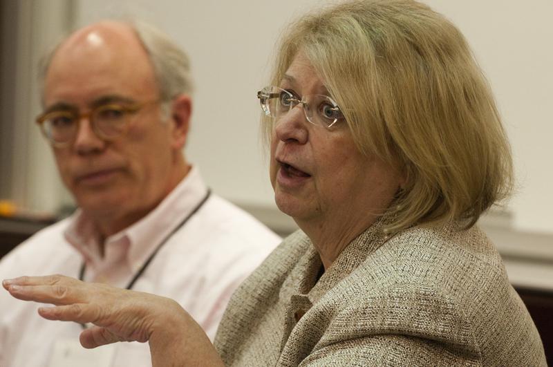 Esther Lardent and Dan Booker spoke on a panel about the future of the law profession. Both were in the class of 1971.