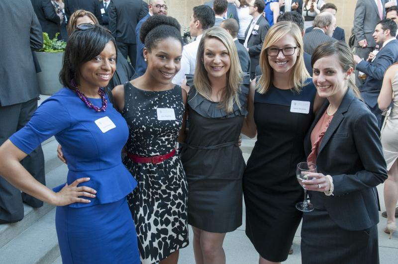 Students mingled outside before the awards dinner. 