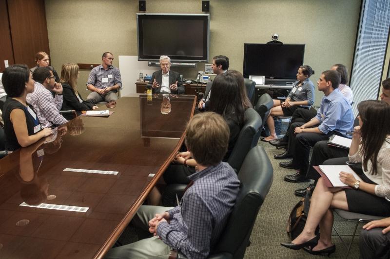 Shapiro talked to the students about how his office runs. 