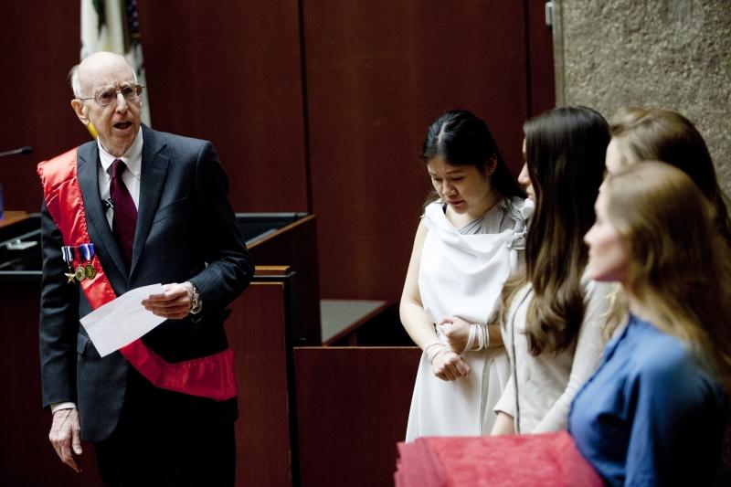 Judge Richard Posner, as Agamemnon, with Jajah Wu as Cassandra.