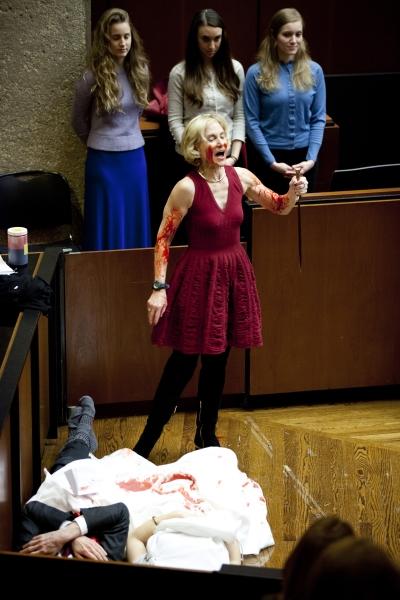 Nussbaum, as Clytemnestra, murdered Agamemnon and Cassandra.