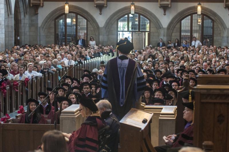 Dean Michael Schill addressed the graduates and their supporters.