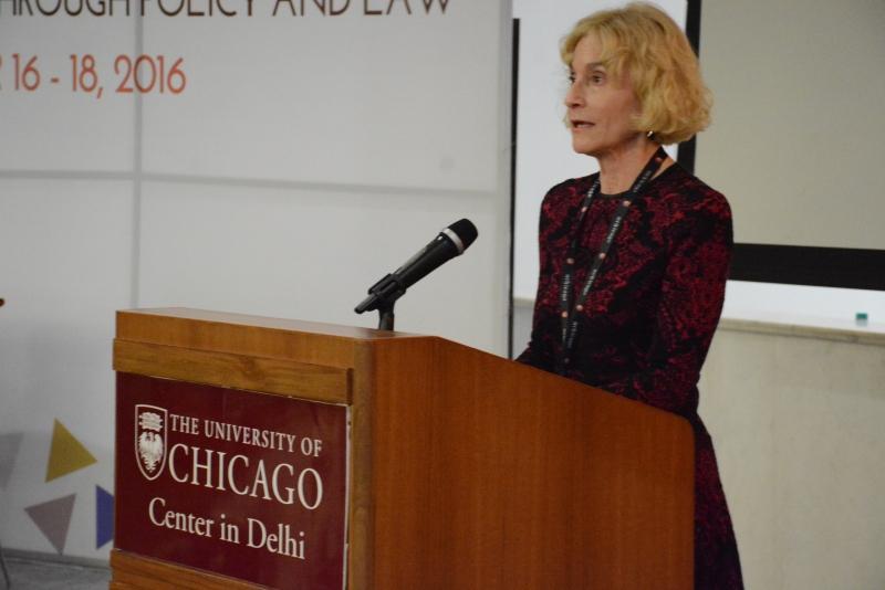 Martha C. Nussbaum, the Ernst Freund Distinguished Service Professor of Law and Ethics, giving initial remarks at the three-day conference, "Prejudice, Stigma, Discrimination: Combatting Exclusions through Policy and Law." It was held at the University of Chicago Center in Delhi.