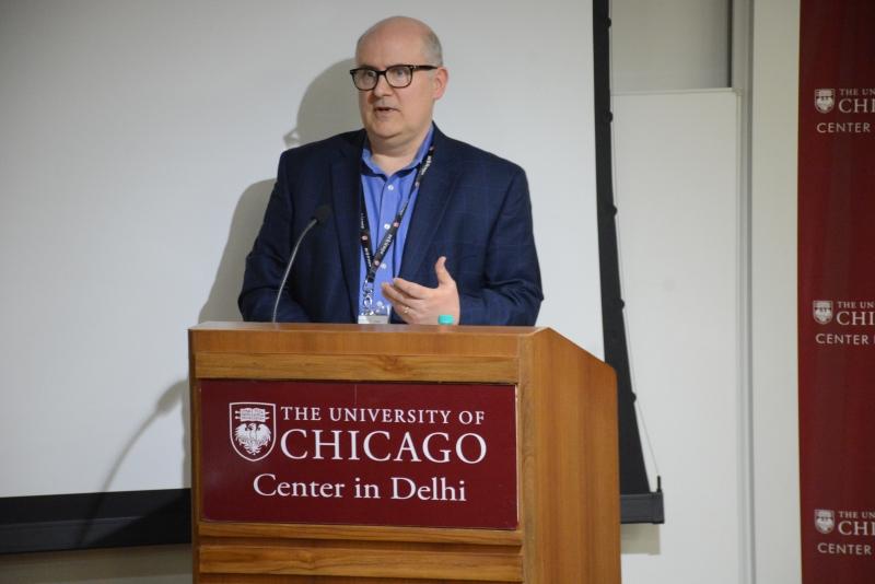 Richard McAdams, the Bernard D. Meltzer Professor of Law, presents his paper during the theories of discrimination panel.