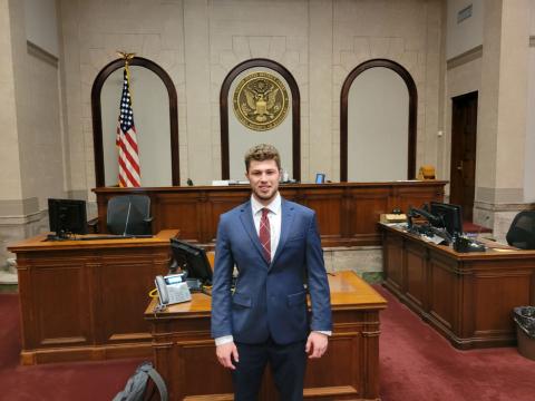 Brendan Kiernan in a courtroom.