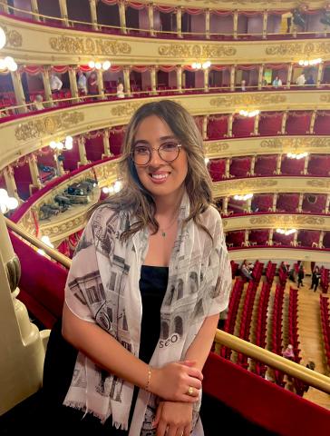 Gabryella Carrelli poses in a opera house.