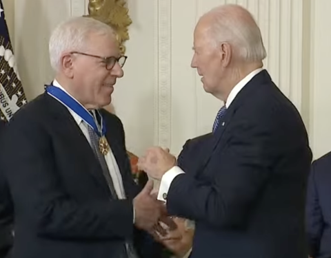 David Rubenstein with President Biden after receiving the Presidential Medal of Freedom